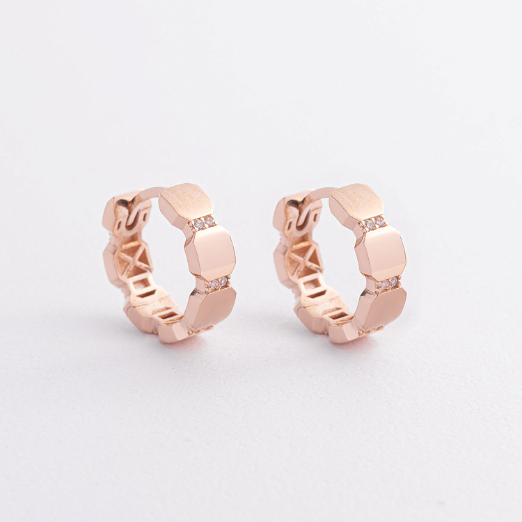 Сережки - кільця "Claudia" в червоному золоті (фіаніти) с09328 від ювелірного магазину Онікс