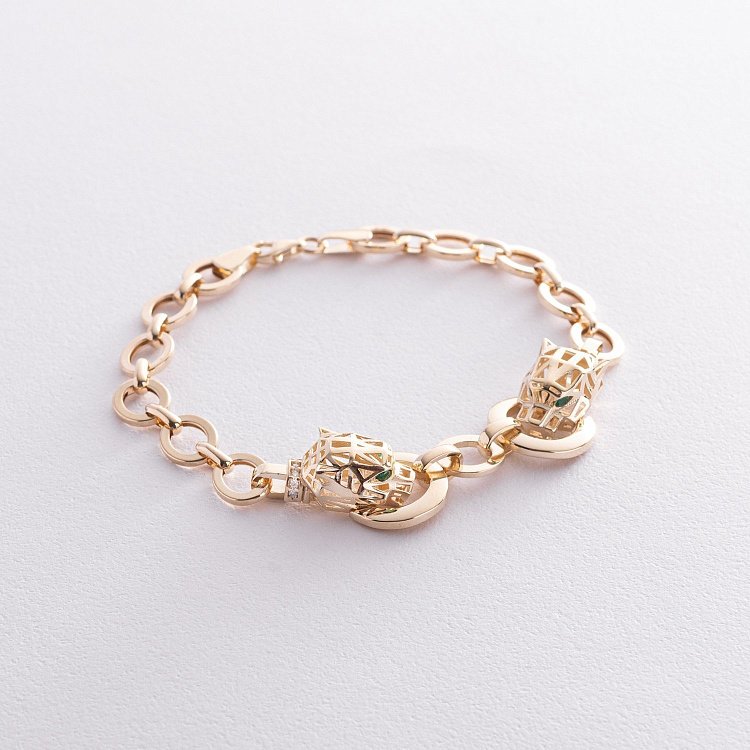 Браслет "Пантера" в желтом золоте (фианиты) б05311 от ювелирного магазина Оникс