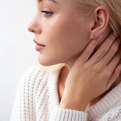 Золотые серьги-пусеты с фианитами с05308 №2