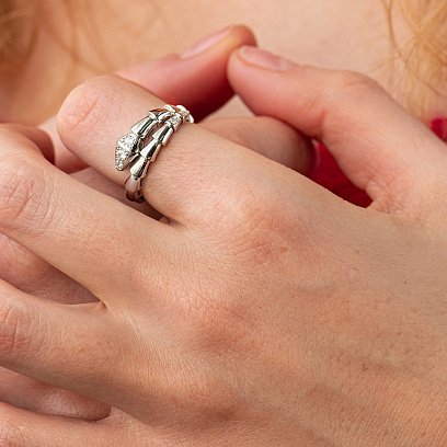 Кольцо "Змея" в белом золоте (фианиты) к08083 №2