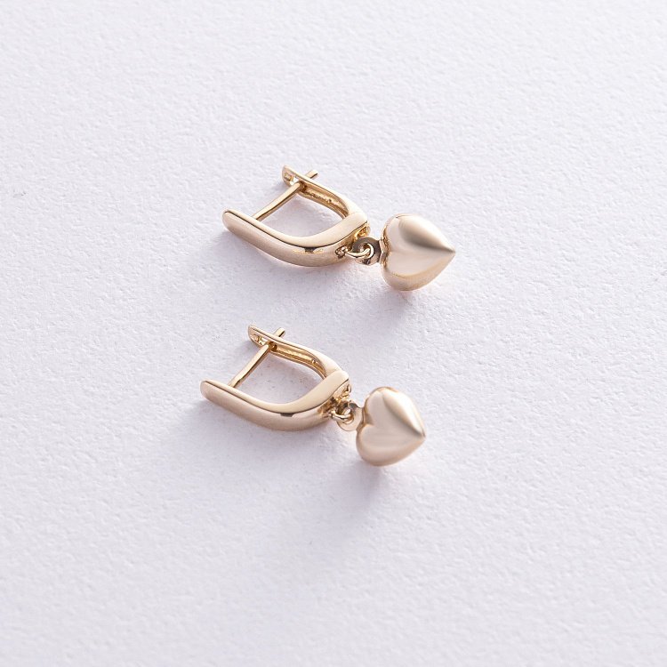 Серьги "Сердечки" в желтом золоте с08389 от ювелирного магазина Оникс