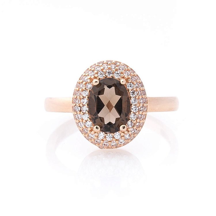 Золотое кольцо (дымчатый кварц, фианиты) к04658 от ювелирного магазина Оникс - 3