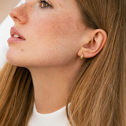 Сережки - кільця "Колоски" у жовтому золоті с09168 №2