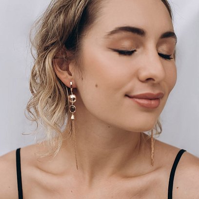 Висячі сережки з червоного золота з фіанітом с06382 №5