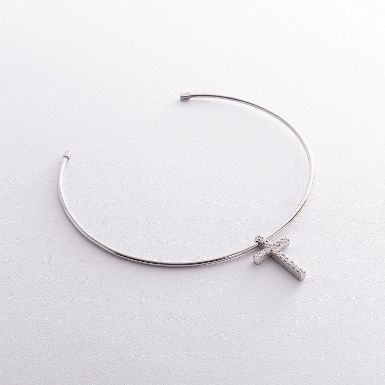 Срібний хрестик з фіанітами (кулон під чокер) 1101Pф - 3 Срібний хрестик з фіанітами (кулон під чокер) 1101Pф від ювелірного магазину Онікс - 3