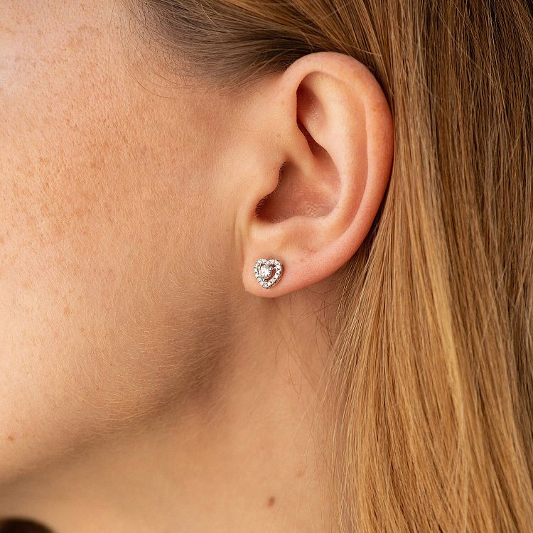 Золотые серьги - пусеты "Сердечки" с бриллиантами сб0506ca от ювелирного магазина Оникс - 3