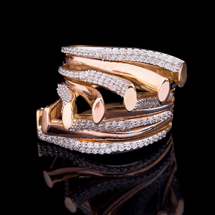 Ексклюзивна каблучка з фіанітами к03928 - 1 Ексклюзивна каблучка з фіанітами к03928 від ювелірного магазину Онікс - 1