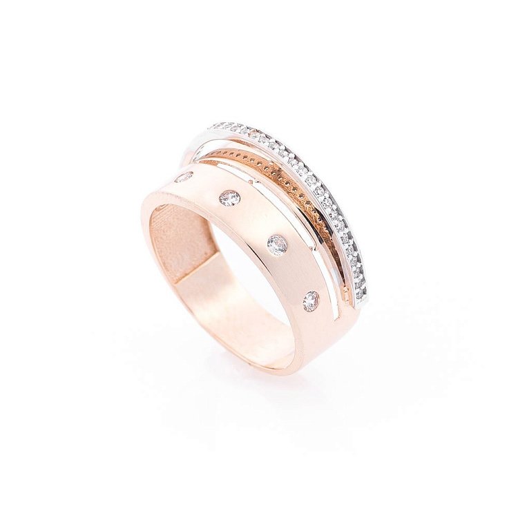 Золота каблучка з фіанітами к05479 від ювелірного магазину Онікс