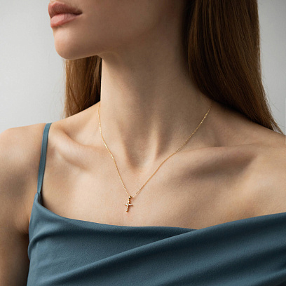 Крестик в желтом золоте с бриллиантами пб0381ri №2