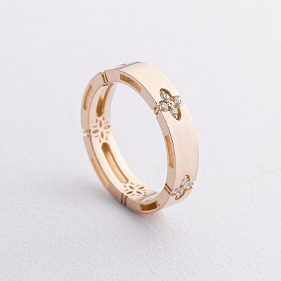 Кольцо "Клевер" в желтом золоте (фианиты) к08215