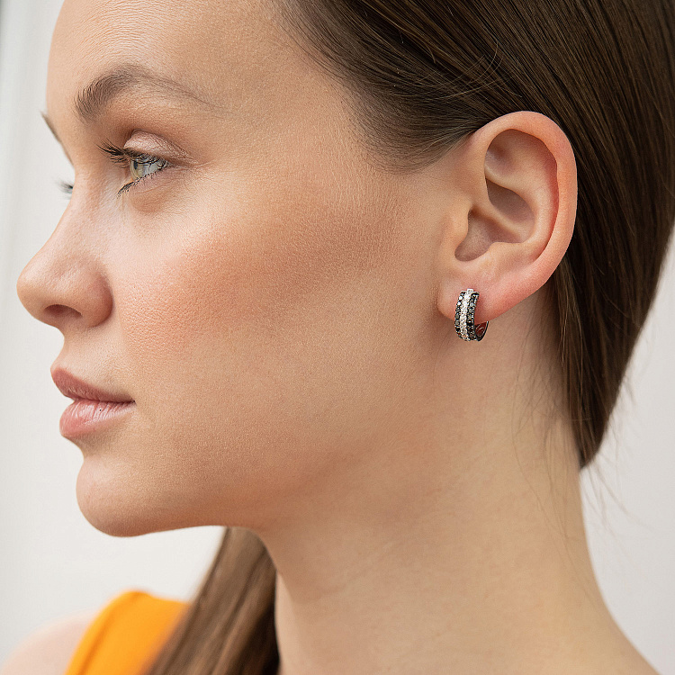 Золоті сережки з чорними та білими діамантами сб0614cha від ювелірного магазину Онікс - 4