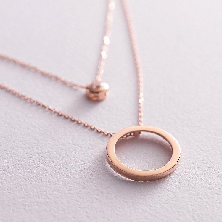 Подвійне кольє "Кругообіг з фіанітом" у червоному золоті кол02107 від ювелірного магазину Онікс - 2