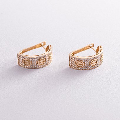 Золоті сережки "Love" з фіанітами с04932 №3