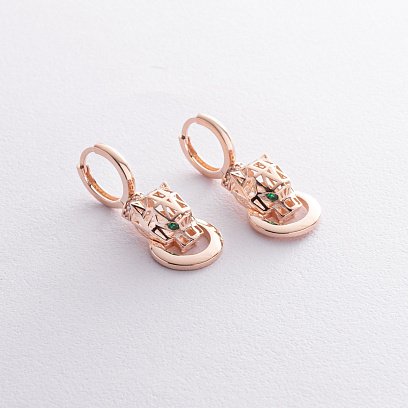 Сережки "Пантера" у червоному золоті (фіаніти) с08593