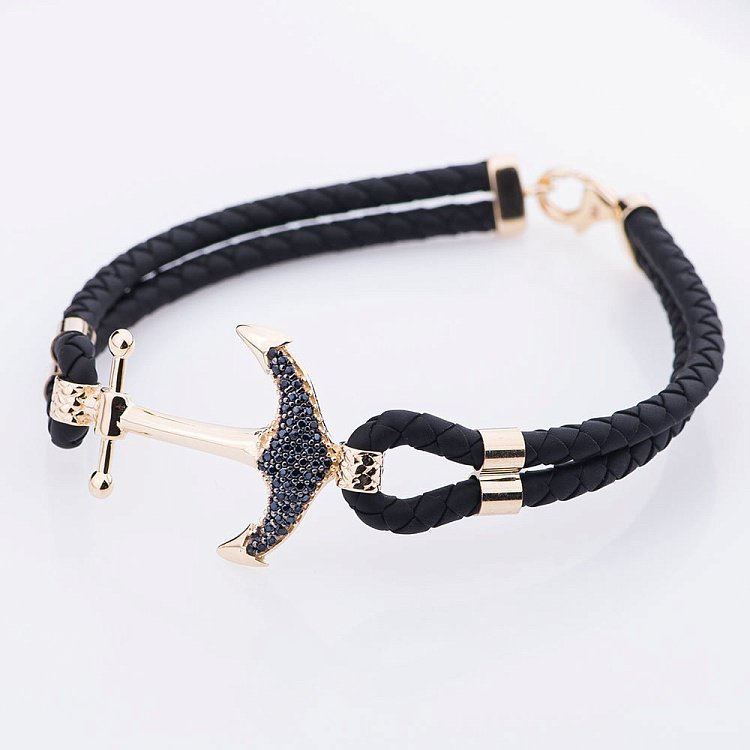 Каучуковый браслет в золоте "Якорь" с финитами б02266 от ювелирного магазина Оникс