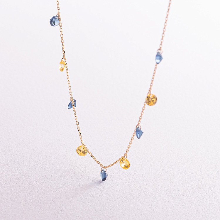 Золотое колье "Украинка" (синие и желтые фианиты) кол02538 от ювелирного магазина Оникс - 18