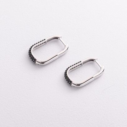 Золоті сережки з чорними фіанітами с09504 №2