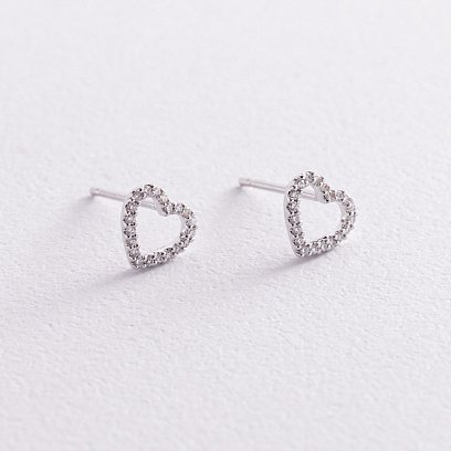 Золотые серьги - пусеты "Сердечки" с бриллиантами сб0368nl №5