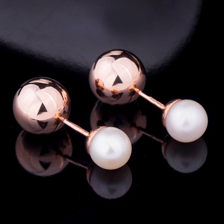 Сережки "Кульки" з культ. прісн. перлами с03440 від ювелірного магазину Онікс - 1