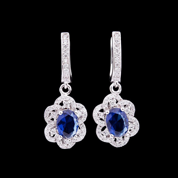 Серьги с синтетической шпинелью синего цвета с07 от ювелирного магазина Оникс - 2