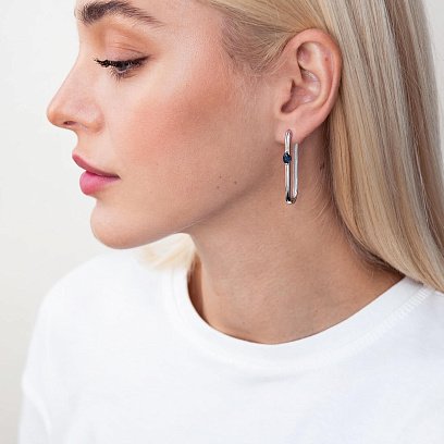 Срібні сережки "Бріана" (сині фіаніти) 123132 №2