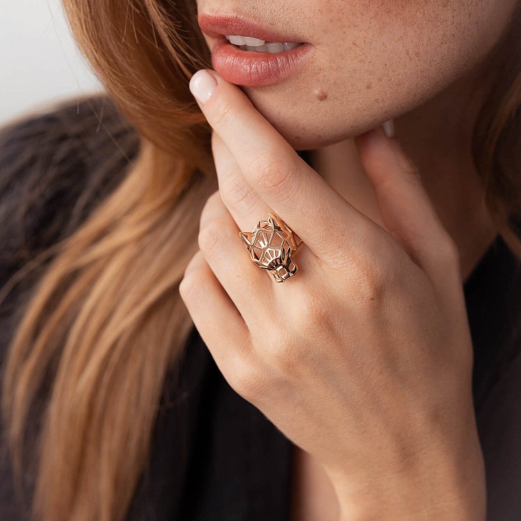 Кольцо "Пантера" в красном золоте (фианиты) к07036 от ювелирного магазина Оникс - 5