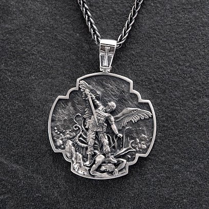 Серебряный кулон "Український воїн. Молитва до Архангела Михаїла" 133226 №11