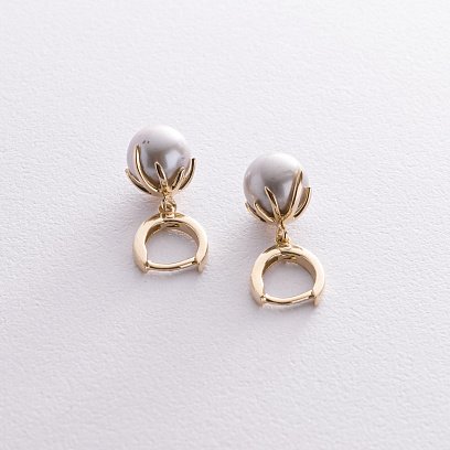 Сережки в жовтому золоті (культ. прісн. перли) с08591 №3
