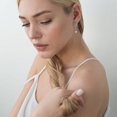 Сережки в білому золоті (культ. прісн. перли, фіаніти) с02834 №6