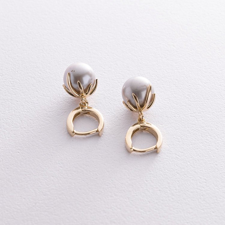 Сережки в жовтому золоті (культ. прісн. перли) с08591 від ювелірного магазину Онікс - 2