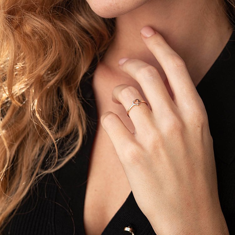 Кольцо "Сердечко с фианитом" в красном золоте к06475 от ювелирного магазина Оникс - 3