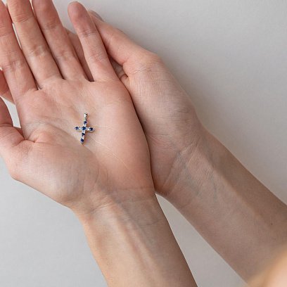 Золотой крестик с сапфирами и бриллиантами пб0278ri №2