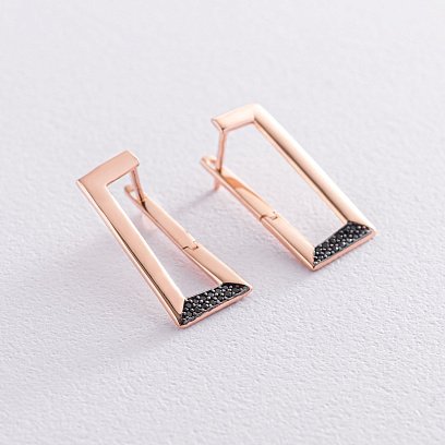 Золотые серьги "Афина" (черные фианиты) с07403