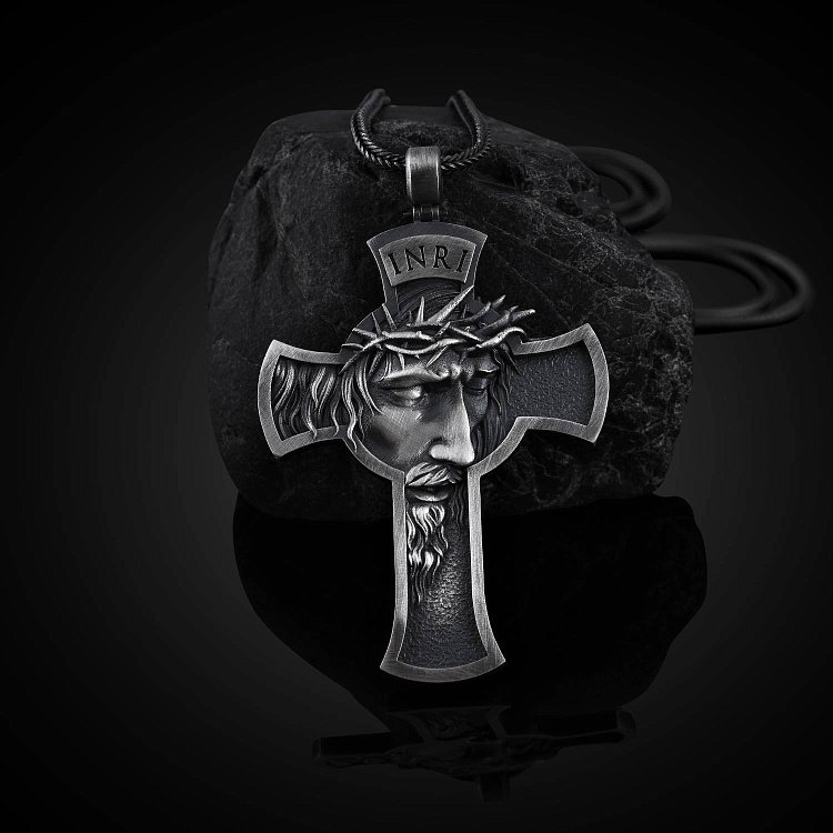 Срібний хрест "Портрет Ісуса Христа у терновому вінці" 133171 від ювелірного магазину Онікс