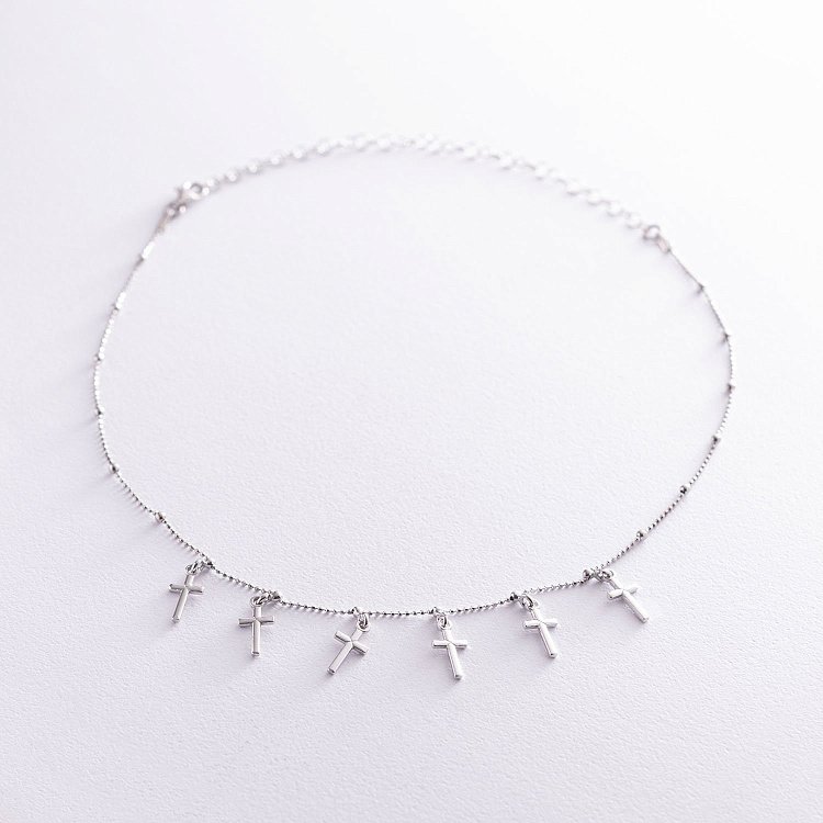 Серебряное колье с крестиками 18614 от ювелирного магазина Оникс - 1