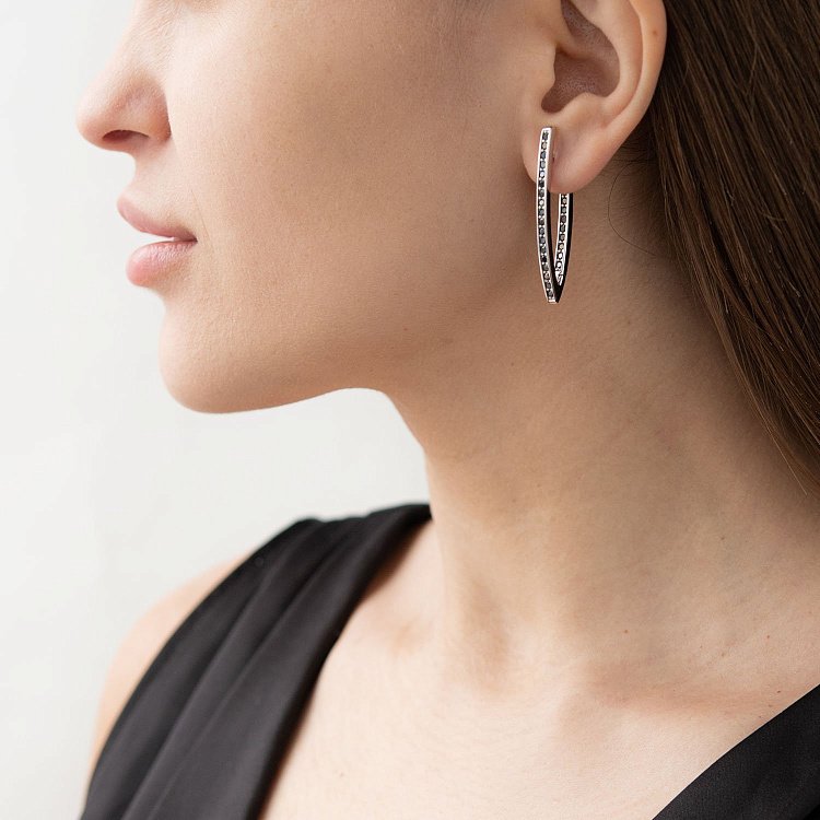 Срібні сережки "Ініціатива" (чорні фіаніти) 123247 від ювелірного магазину Онікс - 7