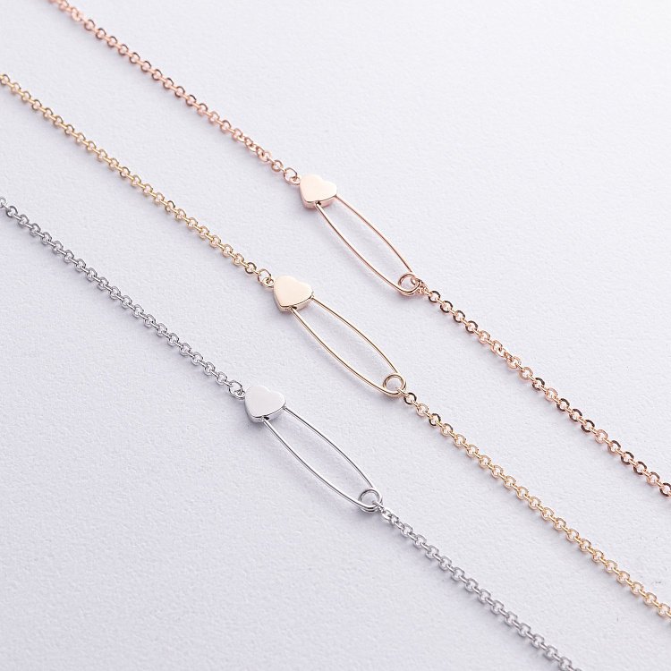 Браслет "Булавка с сердечком" в желтом золоте б05448 от ювелирного магазина Оникс - 3