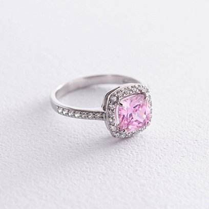 Срібна каблучка з білими і рожевими фіанітами 112583