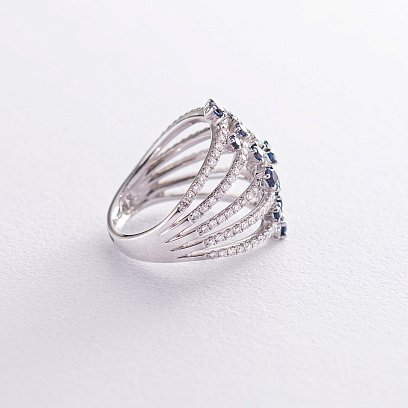 Золотое кольцо с бриллиантами и сапфирами R01233mi №3