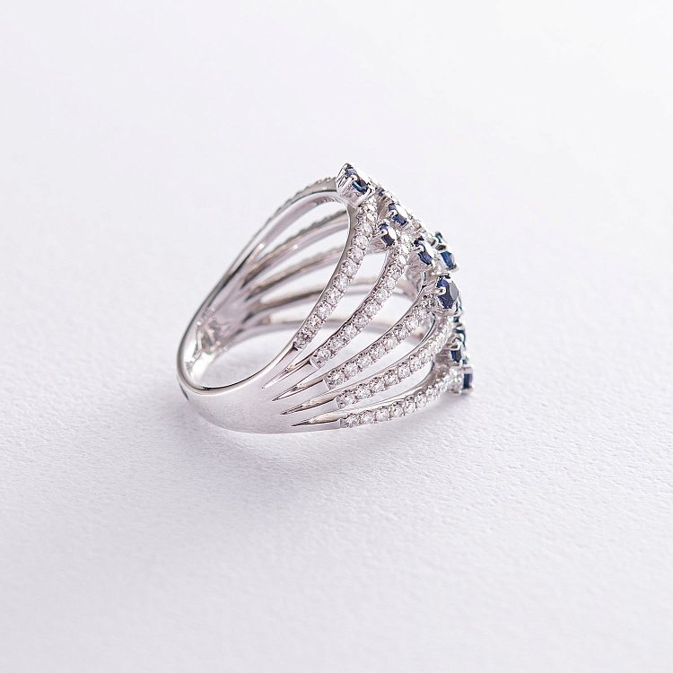 Золотое кольцо с бриллиантами и сапфирами R01233mi от ювелирного магазина Оникс - 2