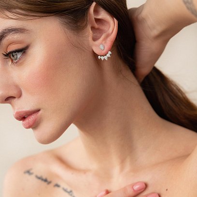 Серебряные серьги - джекеты с фианитами 902-01125 №3