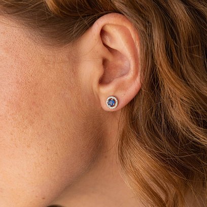 Золоті сережки - пусети з діамантами і сапфірами сб0418ca №2