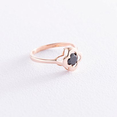 Золота каблучка "Конюшина" з чорним фіанітом к05246