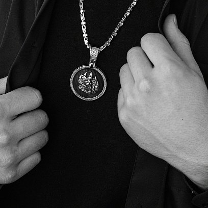 Серебряный кулон "Медведь" с эбеновым деревом и фианитами 947 №13