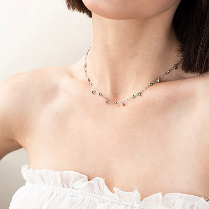 Срібне кольє з зеленими фіанітами 181157 №5