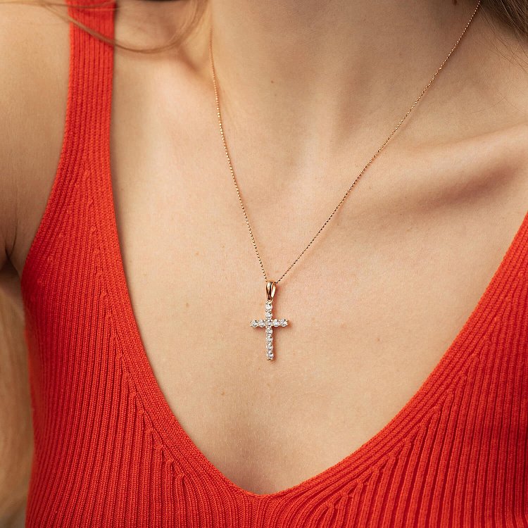 Золотой крестик с фианитами п02807 от ювелирного магазина Оникс - 1