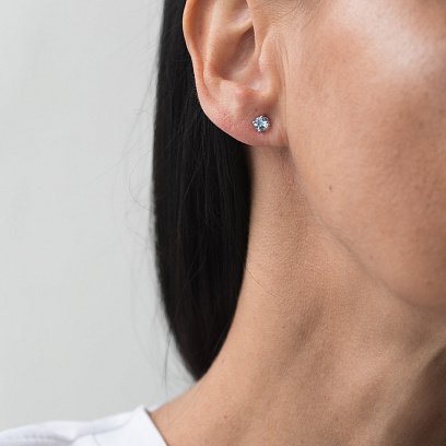 Золоті сережки-пусети з блакитним топазом сб0112gl №4