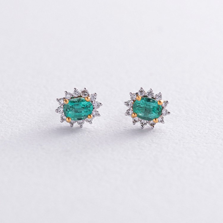 Золоті сережки - пусети зі смарагдами та діамантами сб0460ca від ювелірного магазину Онікс