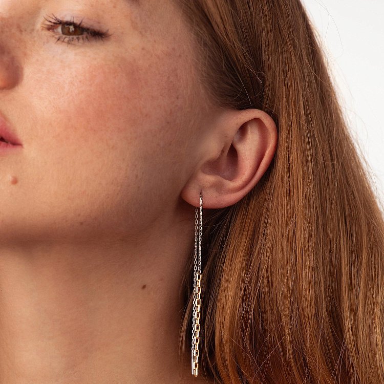 Серебряные серьги - протяжки "Celine" (позолота) 123352 от ювелирного магазина Оникс - 1