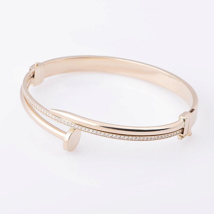 Золотий браслет "Цвях" з фіанітами б02768 від ювелірного магазину Онікс